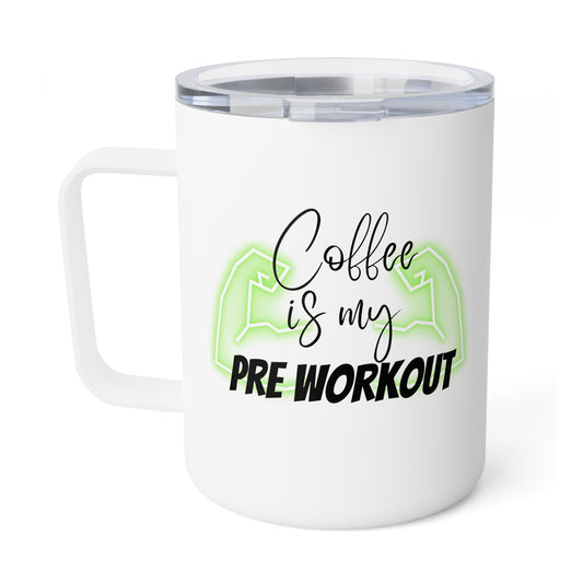 Pre-Workout Insulated Coffee Mug (Green) - 10oz Travel Cup for Fitness Enthusiasts