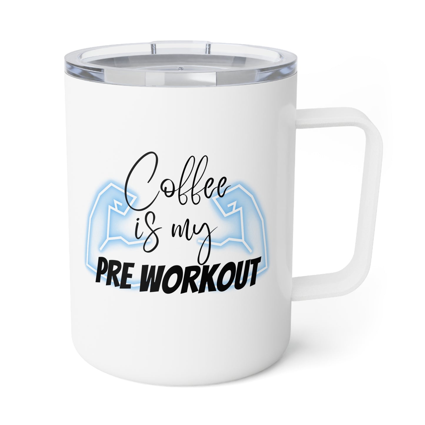 Pre-Workout Insulated Coffee Mug (Blue) - 10oz Travel Cup for Fitness Enthusiasts