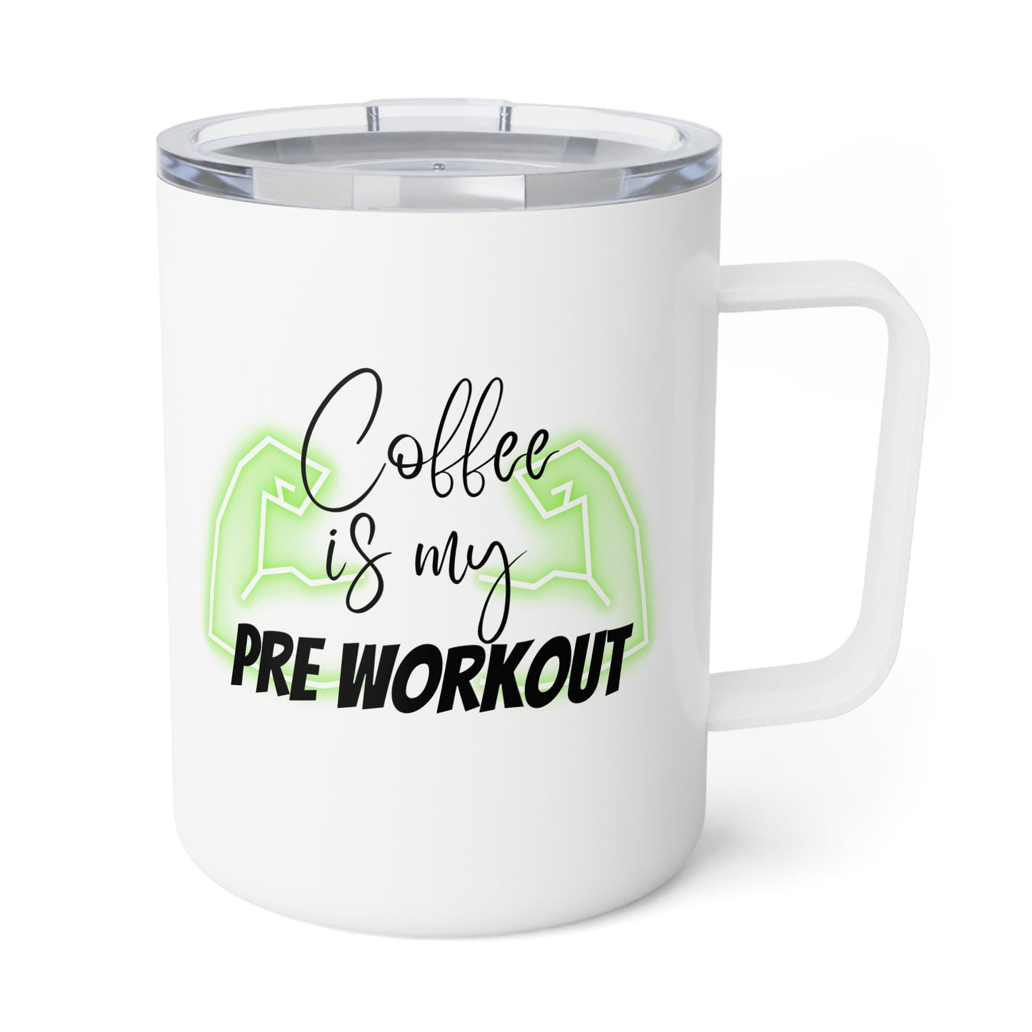 Pre-Workout Insulated Coffee Mug (Green) - 10oz Travel Cup for Fitness Enthusiasts